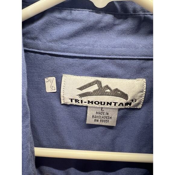 Garnos Ranch Tri-Mountain Button Down Shirt Blue Embroidered Size L South Dakota - Picture 3 of 4